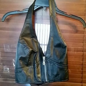 Sexy leather halter top, should fit up to 36D.